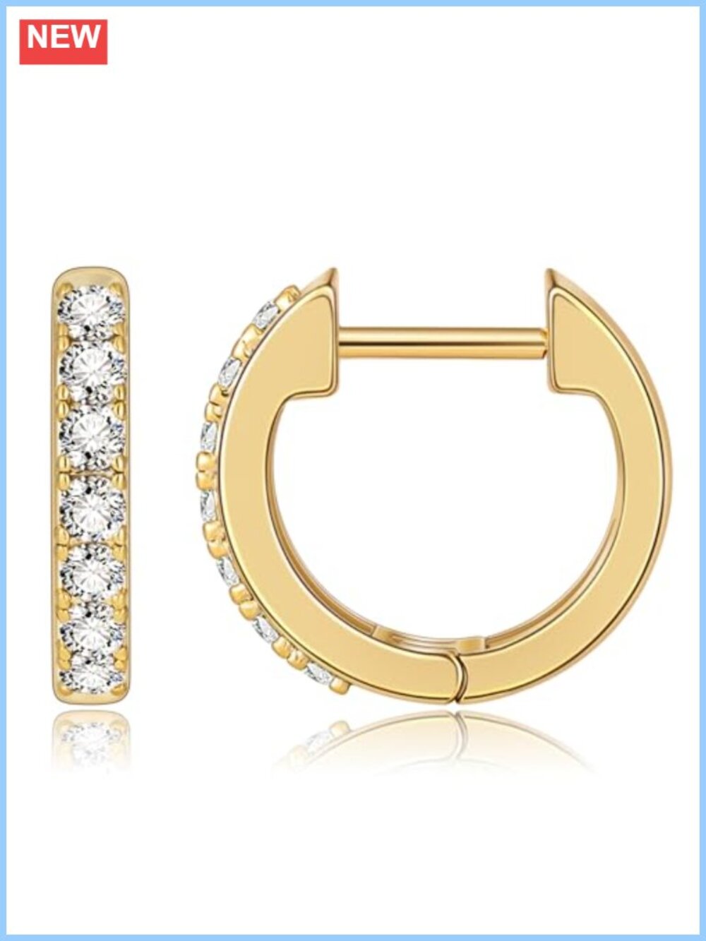 14K Gold Plated Huggie Hoop Earrings Small CZ Hypoallergenic Everyday